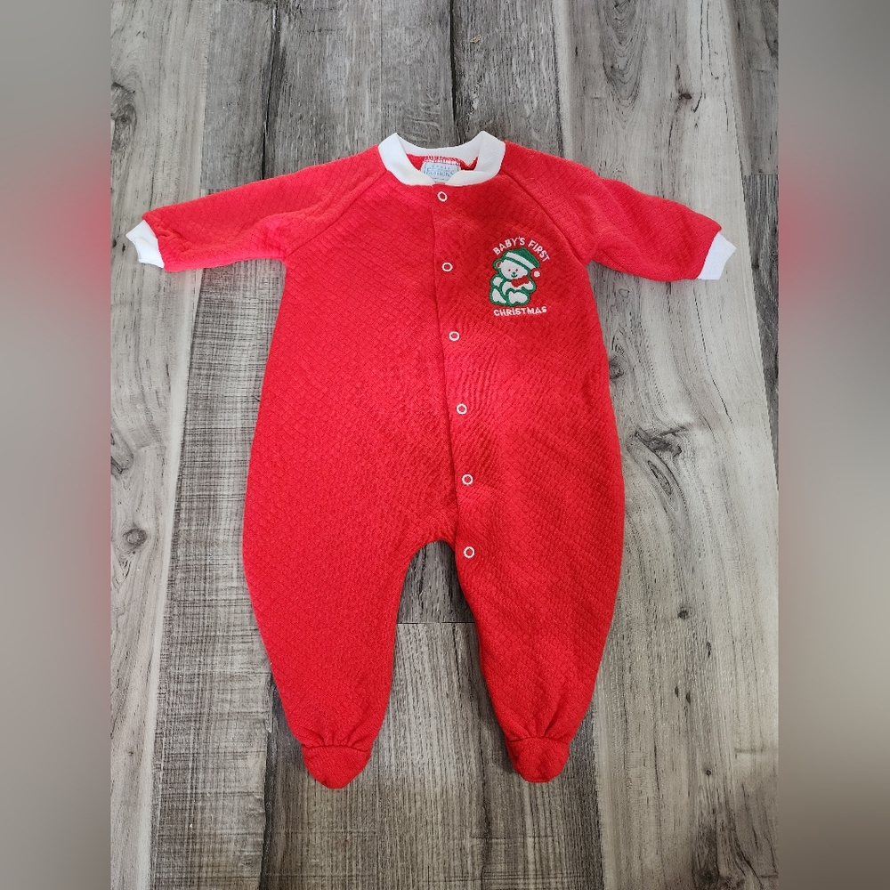 Red Baby's First Christmas Vintage 1990's One Piece